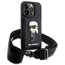 Karl Lagerfeld Crossbody Saffiano Monogram Ikonik dėklas iPhone 14 Pro - juodas