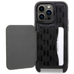 Karl Lagerfeld Crossbody Saffiano Monogram Ikonik dėklas iPhone 14 Pro - juodas