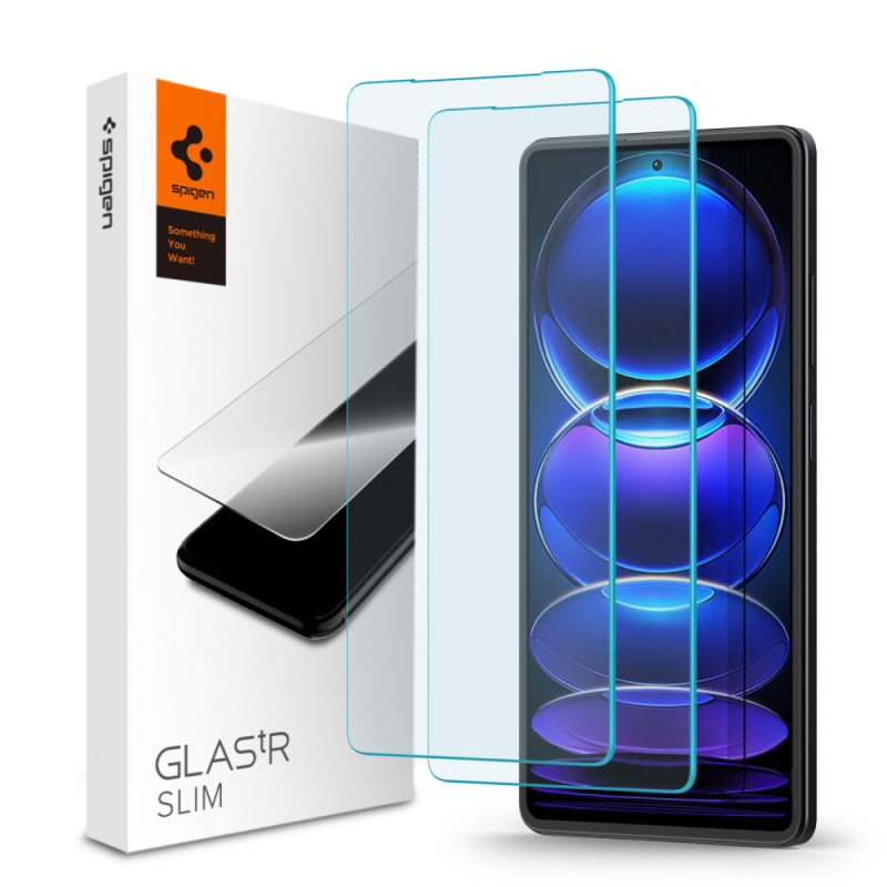 Spigen Glas.tR Plonas grūdintas stiklas, skirtas Xiaomi Redmi Note 12 Pro 5G / 12 Pro+ 5G / Poco X5 Pro 5G - 2 vnt.