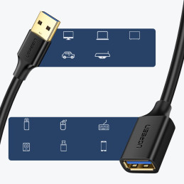 Ugreen kabelio ilgintuvo laido adapteris USB 3.0 (moteris) - USB 3.0 (vyriškas) 1m juodas (10368)