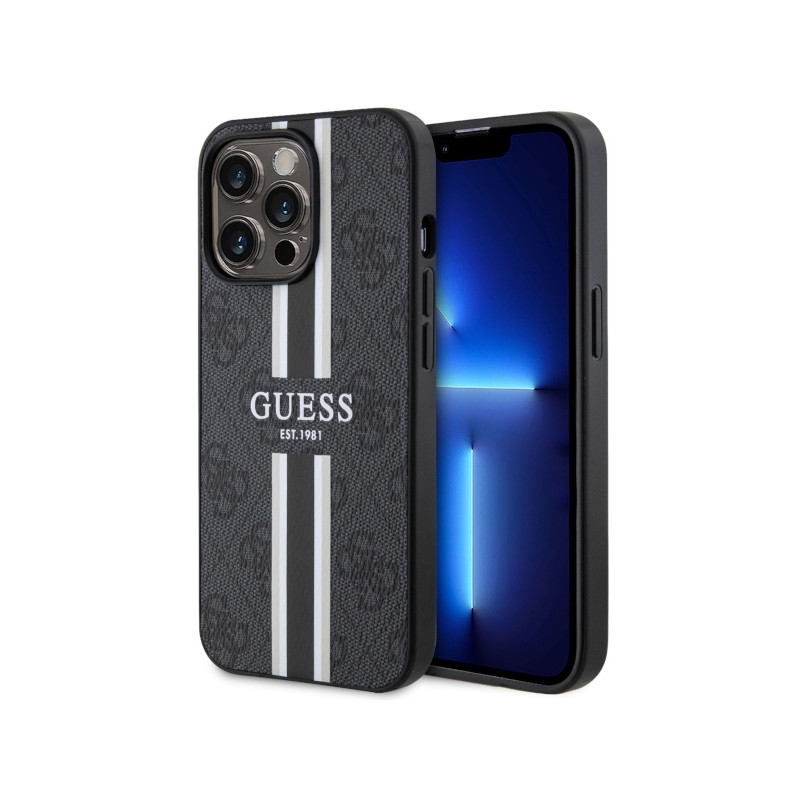 Guess 4G Printed Stripes MagSafe dėklas, skirtas iPhone 13 Pro / iPhone 13 - juodas