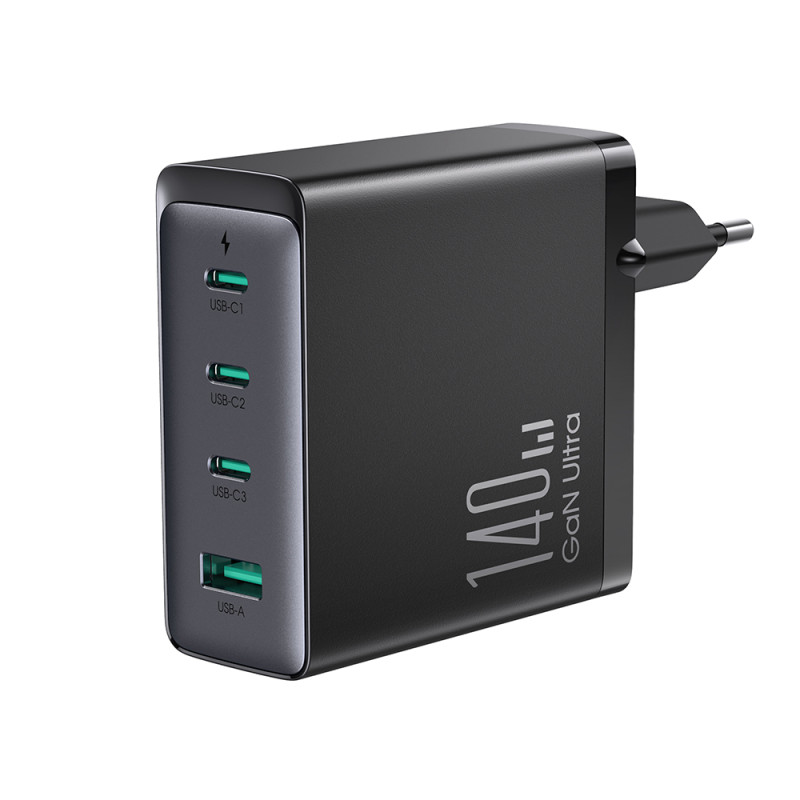 GaN 140W greitas įkroviklis 3 x USB-C / USB-A Joyroom JR-TCG05EU – juodas + USB-C – USB-C 240 W 1,2 m laidas