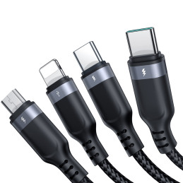 Joyroom Multi-Use Series S-A18 4in1 USB-A - USB-C / USB-C / Lightning / mikro USB kabelis 1,2 m - juodas