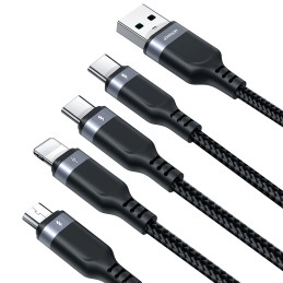 Joyroom Multi-Use Series S-A18 4in1 USB-A - USB-C / USB-C / Lightning / mikro USB kabelis 1,2 m - juodas