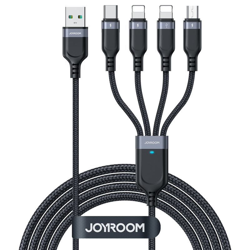 Joyroom Multi-Use Series S-A18 4in1 USB-A - USB-C / Lightning / Lightning / mikro USB kabelis 1,2 m - juodas
