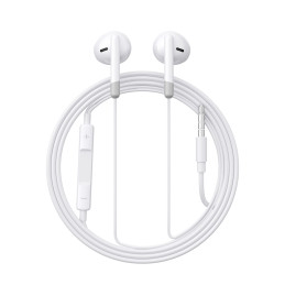 Joyroom JR-EW01 į ausis įdedamos laidinės mini lizdo ausinės su nuotolinio valdymo pulteliu – baltos spalvos