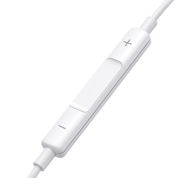 Joyroom JR-EW01 į ausis įdedamos laidinės mini lizdo ausinės su nuotolinio valdymo pulteliu – baltos spalvos