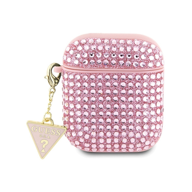 Guess Rhinestone Triangle Charm dėklas, skirtas AirPods 1/ 2 – rožinis