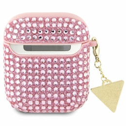 Guess Rhinestone Triangle Charm dėklas, skirtas AirPods 1/ 2 – rožinis
