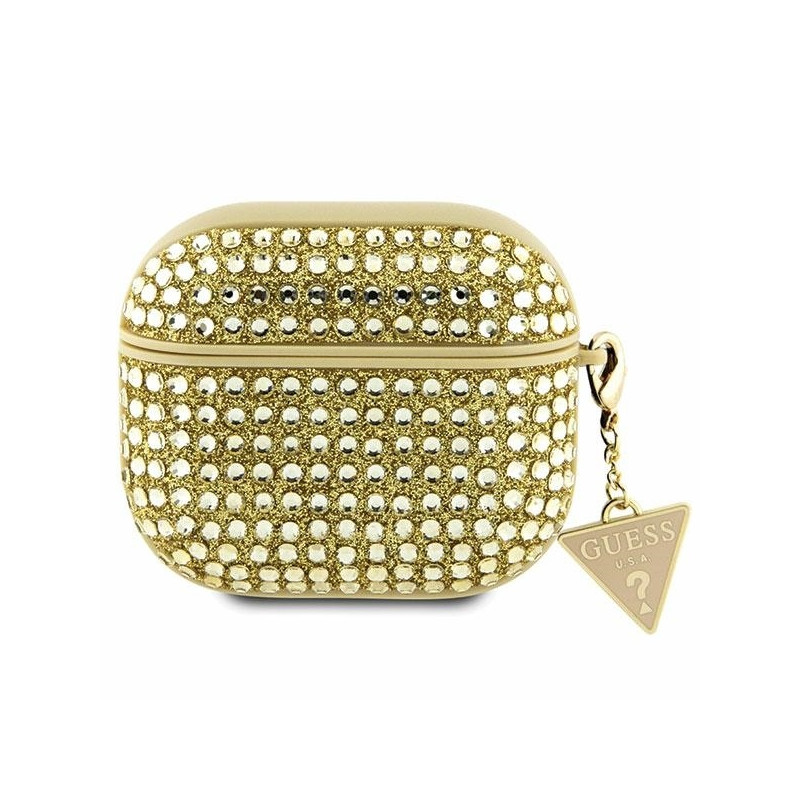 Guess Rhinestone Triangle Charm dėklas, skirtas AirPods 3 – auksinis