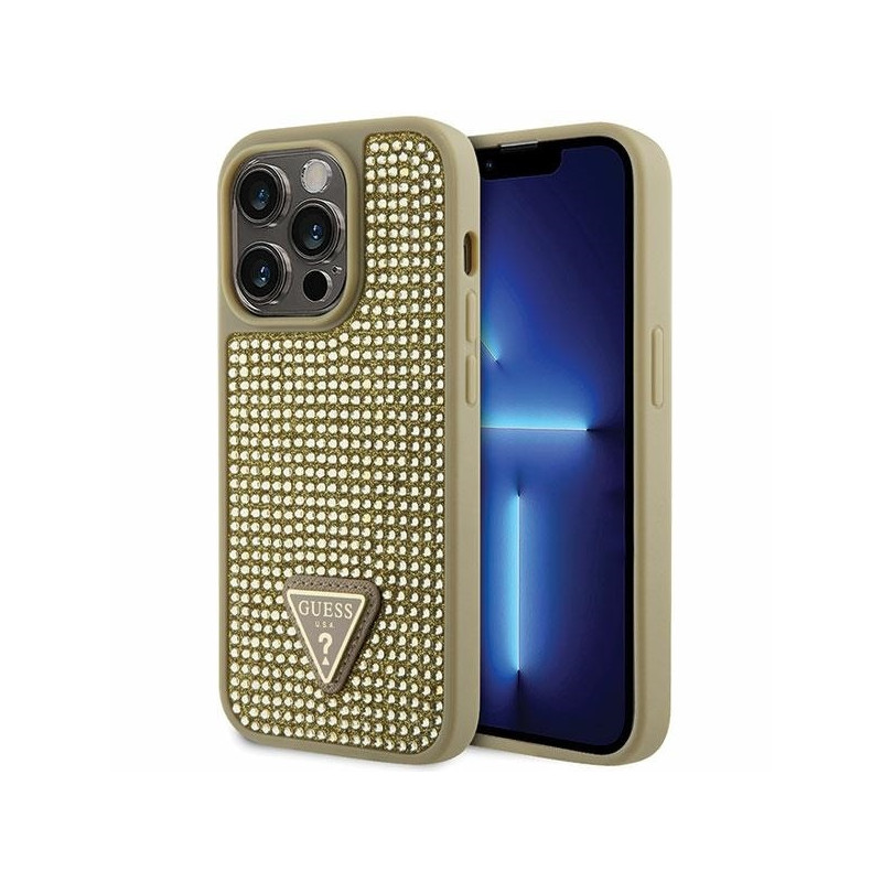 Guess Rhinestone Triangle dėklas iPhone 14 Pro - auksinis