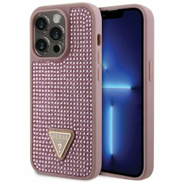 Guess Rhinestone Triangle dėklas, skirtas iPhone 14 Pro - rožinis