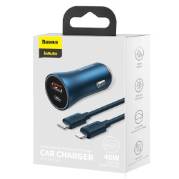 Baseus Golden Contactor Pro greitas automobilinis įkroviklis USB Type C / USB 40 W Power Delivery 3.0 Quick Charge 4+ SC...