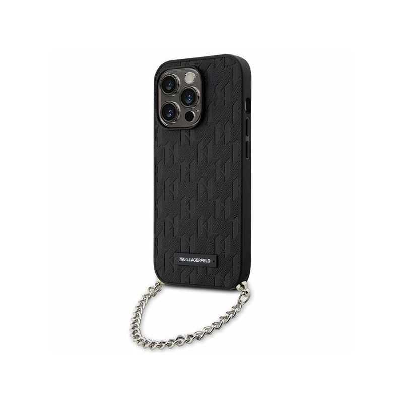 Karl Lagerfeld Saffiano Monogram Chain dėklas iPhone 14 Pro - juodas