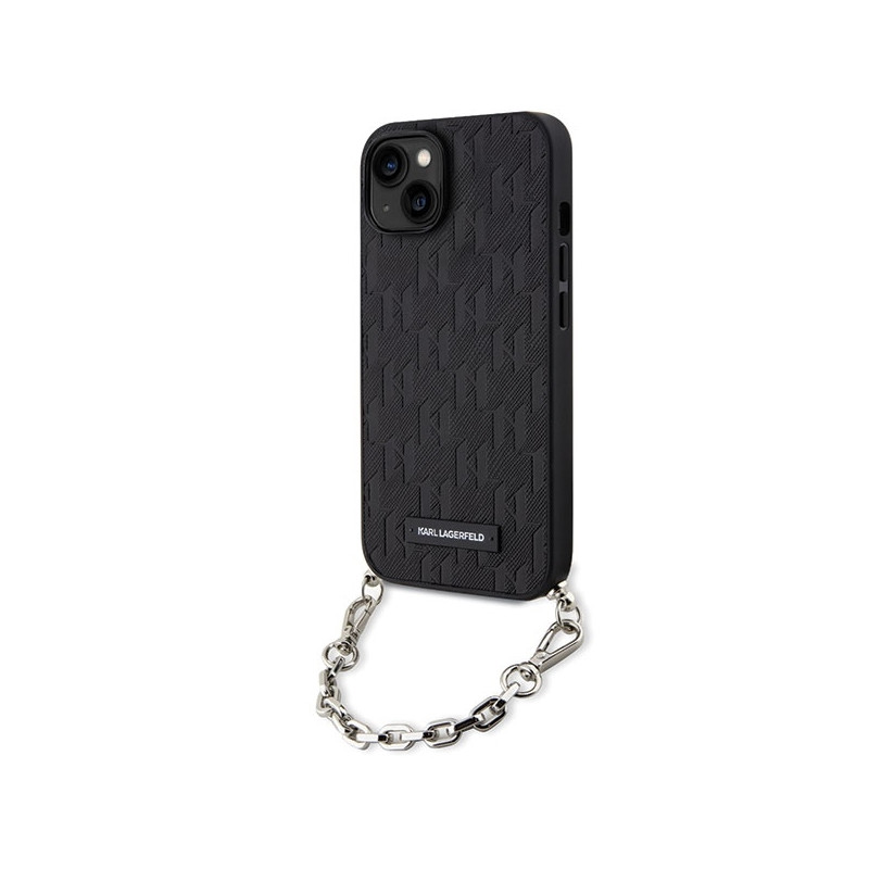 Karl Lagerfeld Saffiano Monogram Chain dėklas iPhone 14 - juodas