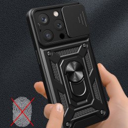 Šarvuotas dėklas su stovu ir kameros dangteliu iPhone 15 Pro Max Hybrid Armor Camshield - rožinis