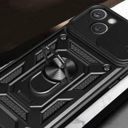 Šarvuotas dėklas su stovu ir kameros dangteliu iPhone 15 Plus Hybrid Armor Camshield - rožinis