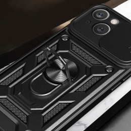 Hybrid Armor Camshield dėklas su stovu ir kameros dangteliu iPhone 15 - juodas