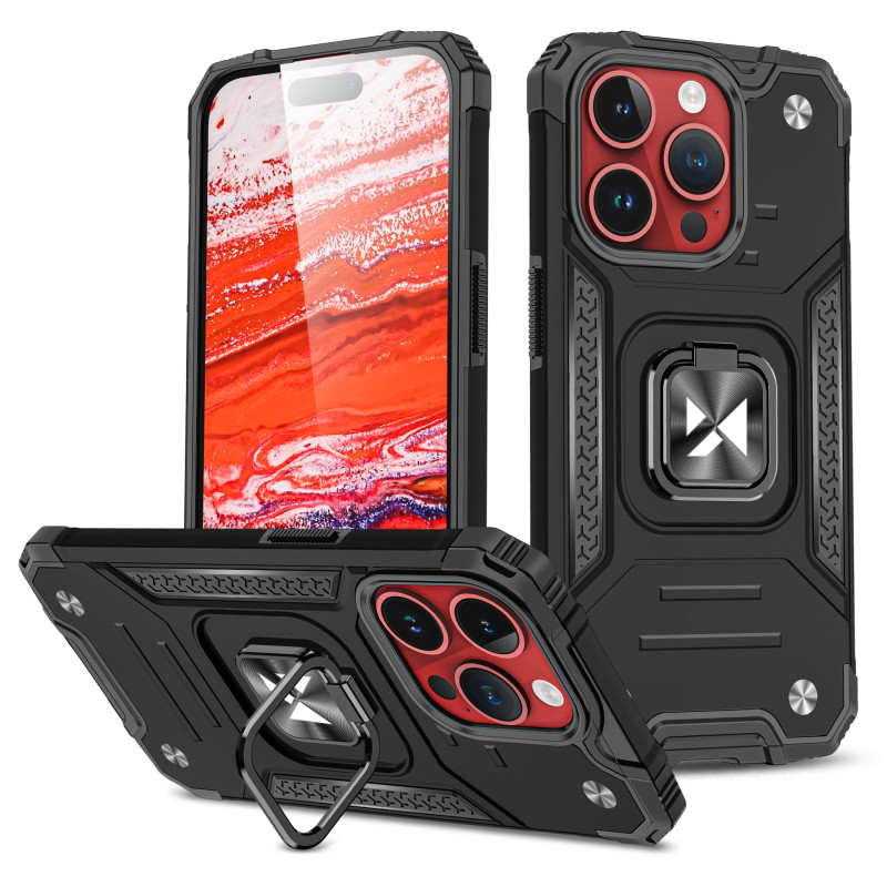 Wozinsky Ring Armor šarvuotas dėklas su pirštų laikikliu iPhone 15 Pro - juodas