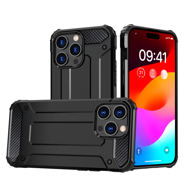 Šarvuotas dėklas iPhone 15 Pro Hybrid Armor - juodas