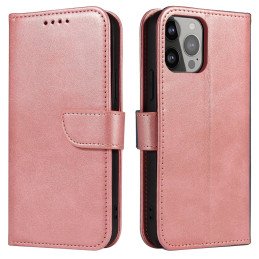 Piniginės dėklas su atvartu, skirtas iPhone 15 Pro Max Magnet Case - rožinis