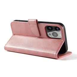 Piniginės dėklas su atvartu, skirtas iPhone 15 Plus Magnet Case - rožinis