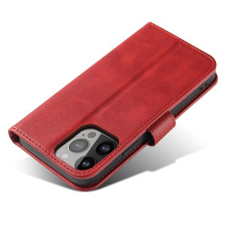 Piniginės dėklas su atvartu ir stovu iPhone 15 Plus Magnet Case - raudonas