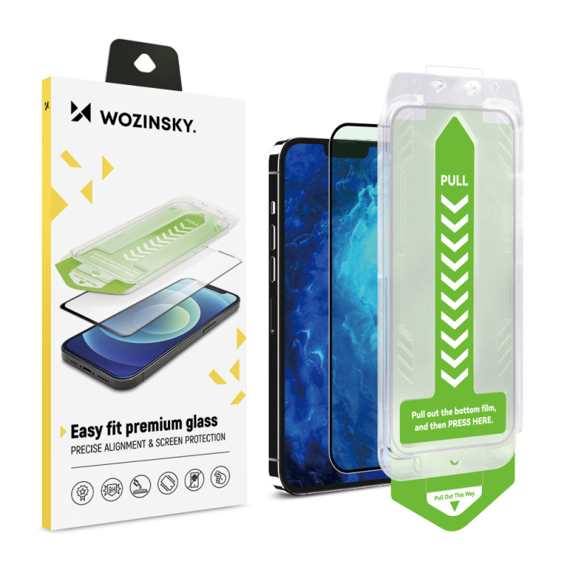 9H grūdintas stiklas su tvirtinimo rėmeliu iPhone 13 Pro Max Wozinsky Premium Glass - juodas