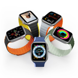 Magnetinis Apple Watch SE, 9, 8, 7, 6, 5, 4, 3, 2, 1 (41, 40, 38 mm) Dux Ducis dirželis (LD versija) – pilkai oranžinis
