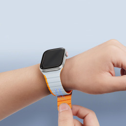 Magnetinis Apple Watch SE, 9, 8, 7, 6, 5, 4, 3, 2, 1 (41, 40, 38 mm) Dux Ducis dirželis (LD versija) – pilkai oranžinis