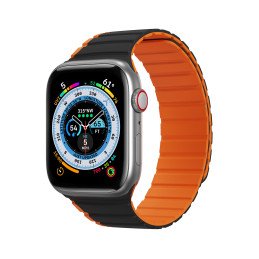 Magnetinis Apple Watch SE, 9, 8, 7, 6, 5, 4, 3, 2, 1 (41, 40, 38 mm) Dux Ducis dirželis (LD versija) – juoda ir oranžinė