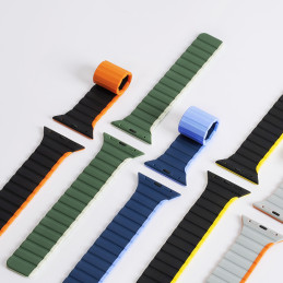 Magnetinis Apple Watch SE, 9, 8, 7, 6, 5, 4, 3, 2, 1 (41, 40, 38 mm) Dux Ducis dirželis (LD versija) – juoda ir oranžinė