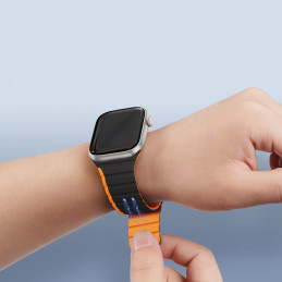 Magnetinis Apple Watch SE, 9, 8, 7, 6, 5, 4, 3, 2, 1 (41, 40, 38 mm) Dux Ducis dirželis (LD versija) – juoda ir oranžinė