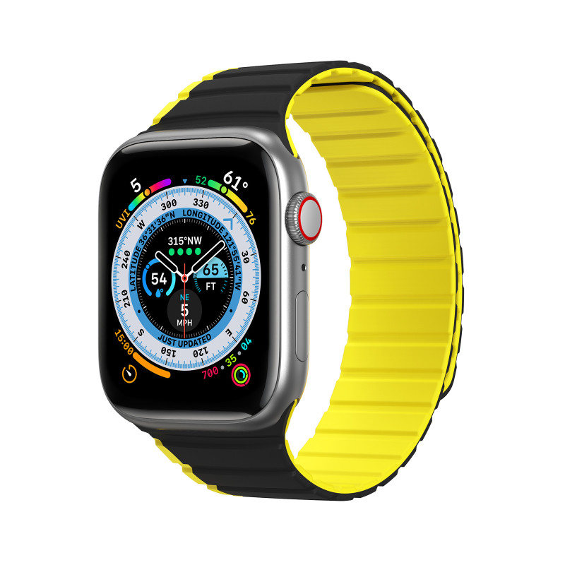 Magnetinis Apple Watch SE, 9, 8, 7, 6, 5, 4, 3, 2, 1 (41, 40, 38 mm) Dux Ducis dirželis (LD versija) – juoda ir geltona