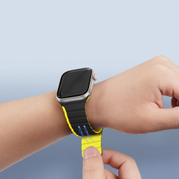 Magnetinis Apple Watch SE, 9, 8, 7, 6, 5, 4, 3, 2, 1 (41, 40, 38 mm) Dux Ducis dirželis (LD versija) – juoda ir geltona