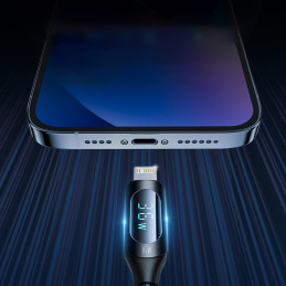 Wozinsky WUCLC2 Lightning – USB-C 36W 480Mb/ s 2m laidas su ekranu – juodas