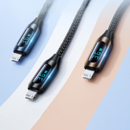 Wozinsky WUCLC2 Lightning – USB-C 36W 480Mb/ s 2m laidas su ekranu – juodas