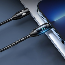 Wozinsky WUCLC2 Lightning – USB-C 36W 480Mb/ s 2m laidas su ekranu – juodas