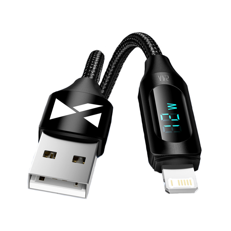 USB-A - Lightning Wozinsky WUALC2 laidas su LED ekranu 2,4A 2m - juodas