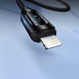 USB-A - Lightning Wozinsky WUALC2 laidas su LED ekranu 2,4A 2m - juodas