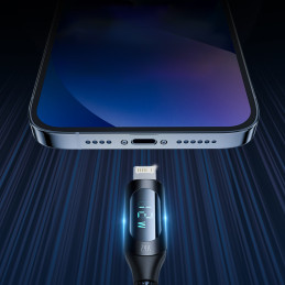 USB-A - Lightning Wozinsky WUALC2 laidas su LED ekranu 2,4A 2m - juodas