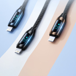 USB-A - Lightning Wozinsky WUALC2 laidas su LED ekranu 2,4A 2m - juodas