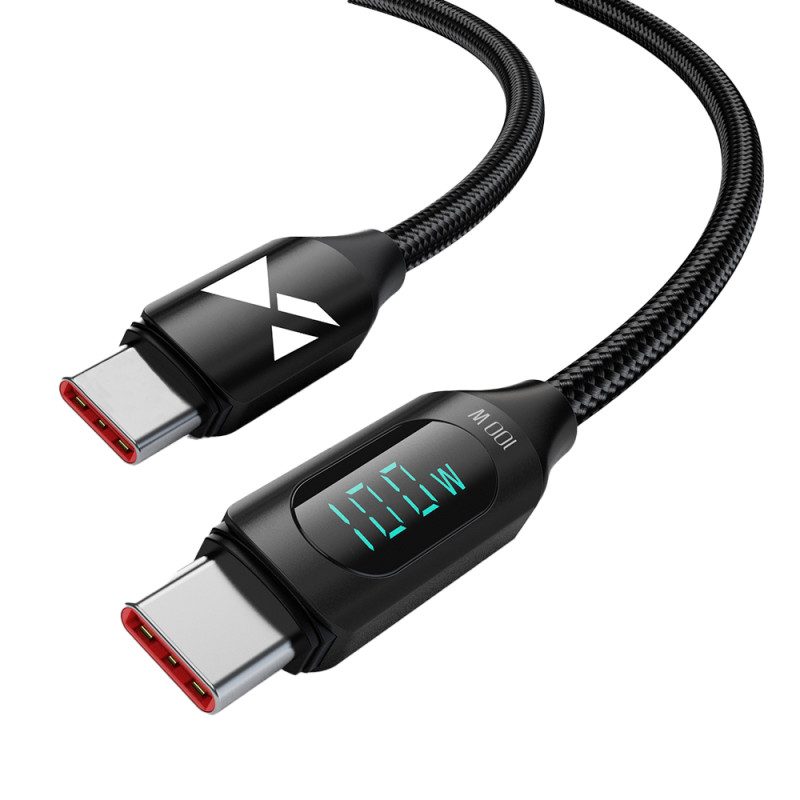Wozinsky WUCCC1 USB-C – USB-C PD 100W 480Mb/ s laidas 1m su ekranu – juodas