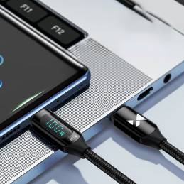 Wozinsky WUCCC1 USB-C – USB-C PD 100W 480Mb/ s laidas 1m su ekranu – juodas