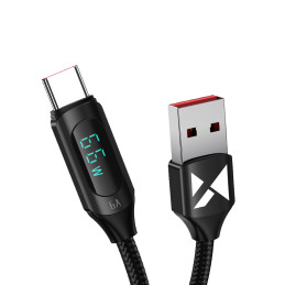 Wozinsky WUACC2 USB A – USB C laidas su ekranu 66W 6A 2m – juodas