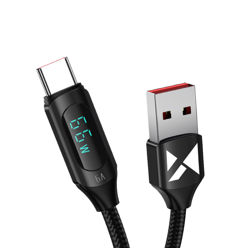 Wozinsky WUACC2 USB A – USB C laidas su ekranu 66W 6A 2m – juodas