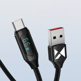 Wozinsky WUACC2 USB A – USB C laidas su ekranu 66W 6A 2m – juodas