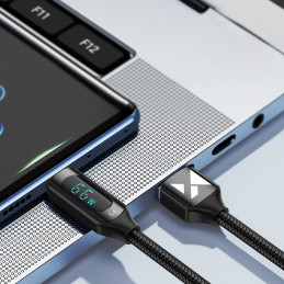 Wozinsky WUACC2 USB A – USB C laidas su ekranu 66W 6A 2m – juodas