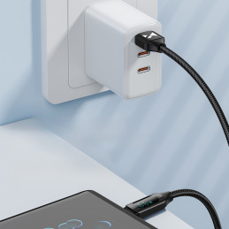 Wozinsky WUACC1 USB A – USB C laidas su ekranu 66W 6A 1m – juodas