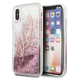 Karl Lagerfeld Glitter Signature dėklas iPhone X/ Xs - rožinis ir auksinis